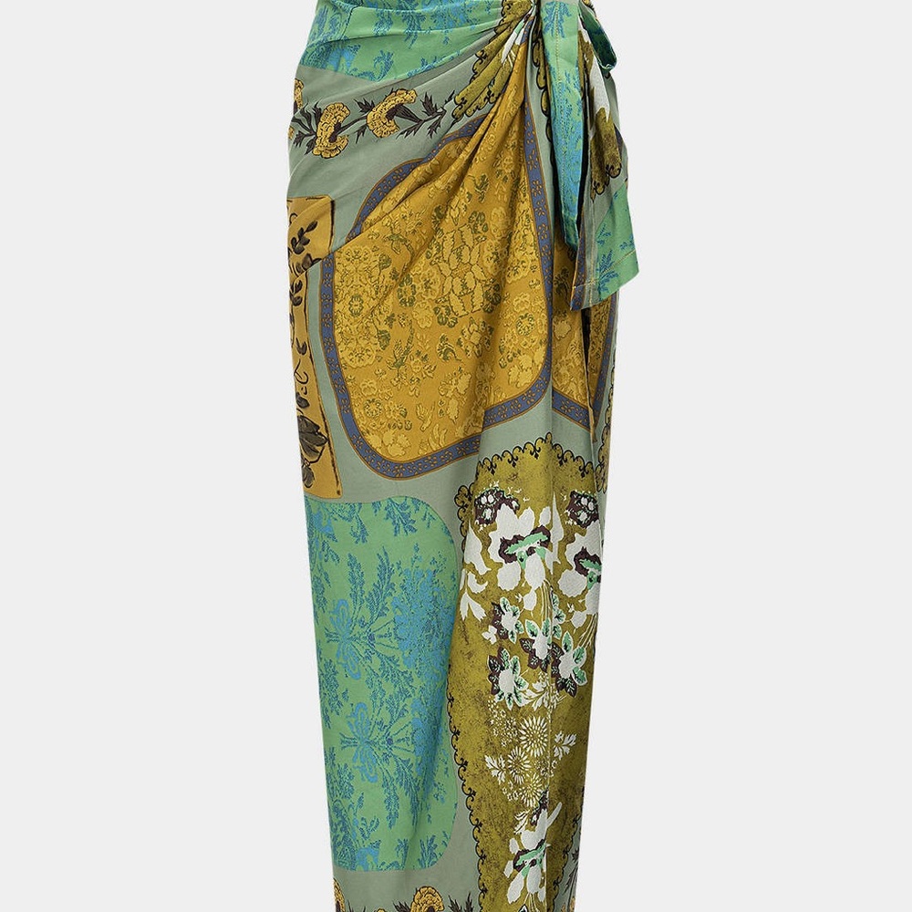 Micas Retro Print Satin Tie Front Skirt size XS